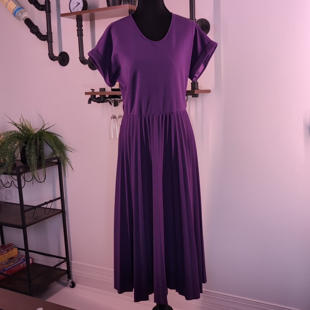 Pleated Elizabeth & Nicole Fit & Flare Midi in Royal Purple. Perfect for Office